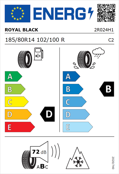 Tyre Label for Royal Black Commercial 185/80R14 102/100R