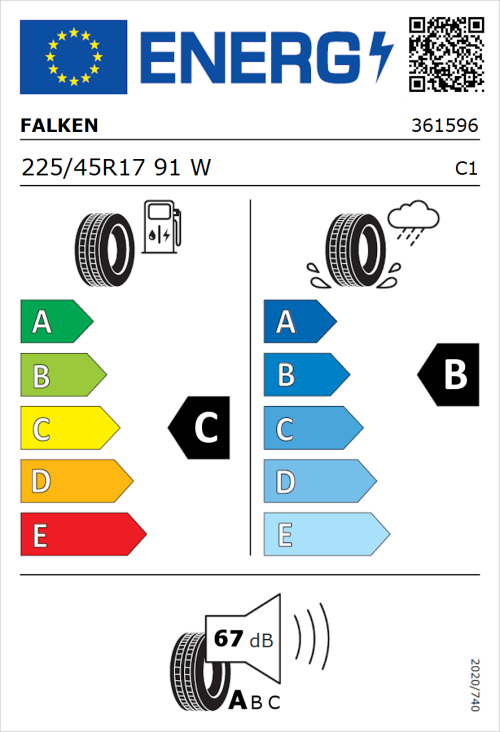 Tyre Label for Falken Ziex ZE914b Ecorun 225/45R17 91W