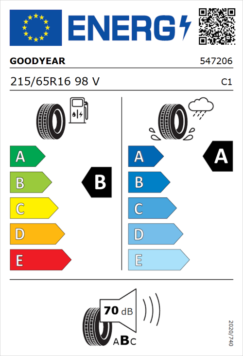 Tyre Label for Goodyear EfficientGrip Performance 2 215/65R16 98V