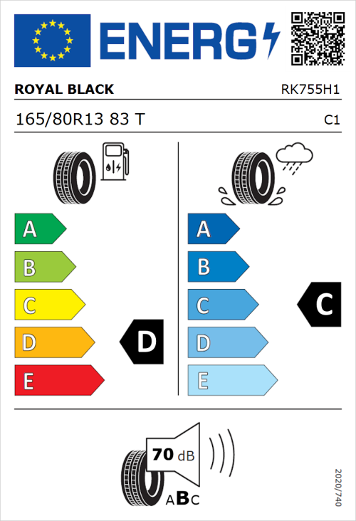 Tyre Label for Royal Black Comfort 165/80R13 83T