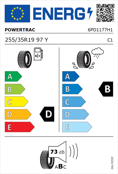 Tyre Label for Powertrac Racing Pro 255/35R19 97Y