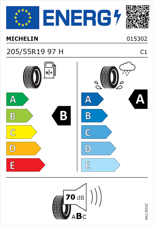Tyre Label for Michelin Primacy 4+ 205/55R19 97H