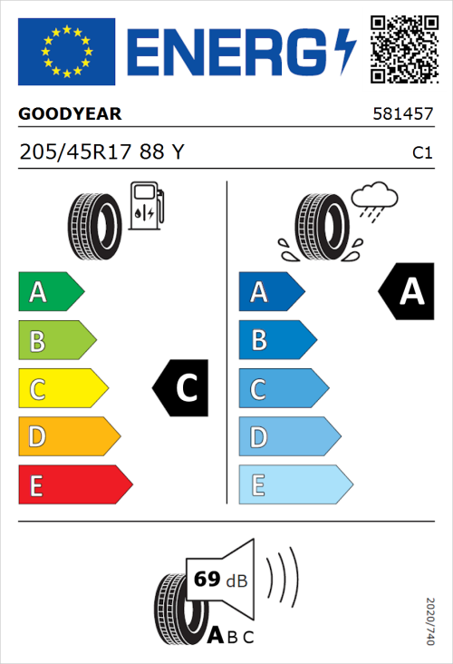 Tyre Label for Goodyear Eagle F1 Asymmetric 6 205/45R17 88Y