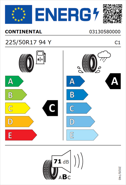 Tyre Label for Continental Premium Contact 7 225/50R17 94Y
