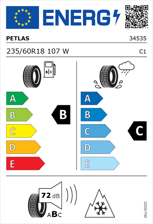 Tyre Label for Petlas SUV Master A/S 235/60R18 107W