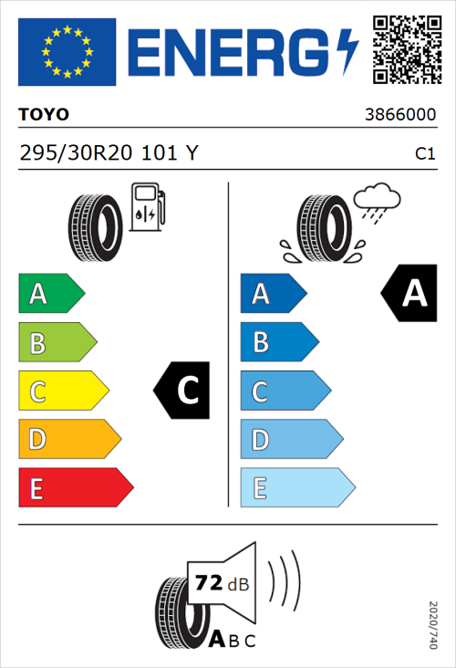 Tyre Label for Toyo Proxes Sport 2 295/30R20 101Y
