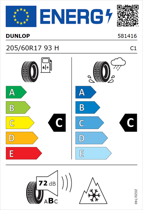 Tyre Label for Dunlop SP Winter Sport 5 SUV 205/60R17 93H