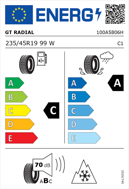 Tyre Label for GT Radial Climate Active 235/45R19 99W