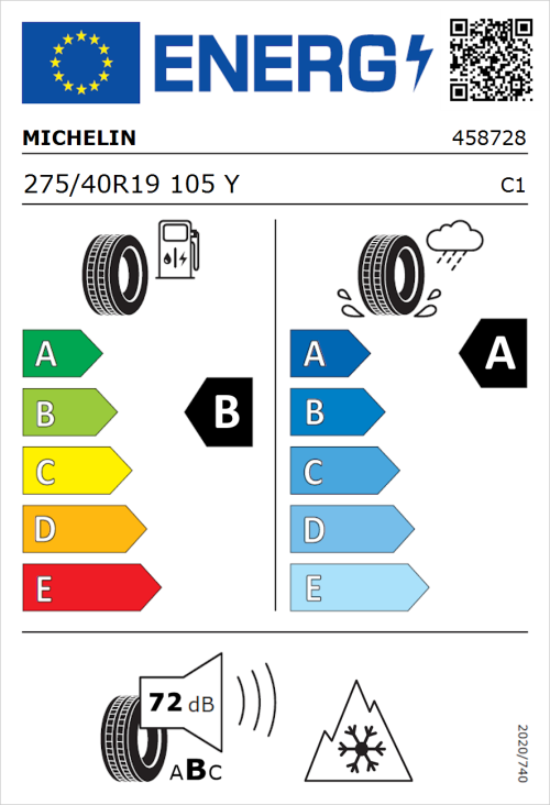 Tyre Label for Michelin CrossClimate 3 275/40R19 105Y