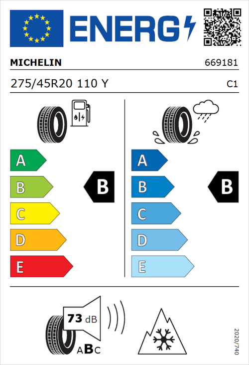 Tyre Label for Michelin CrossClimate 3 275/45R20 110Y
