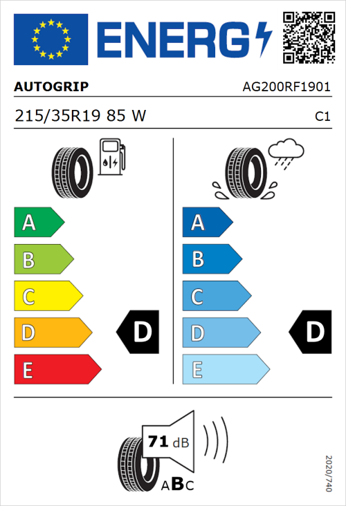 Tyre Label for Autogrip Grip 200 215/35R19 85W
