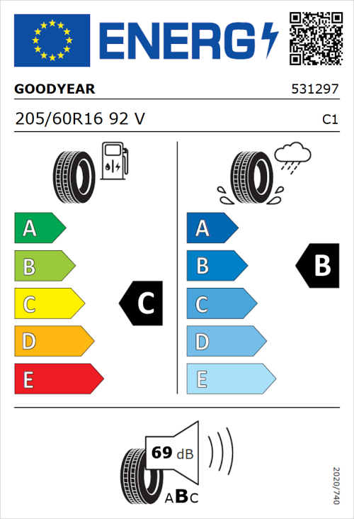 Tyre Label for Goodyear EfficientGrip Performance 205/60R16 92V