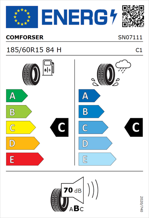 Tyre Label for Comforser CF600 185/60R15 84H